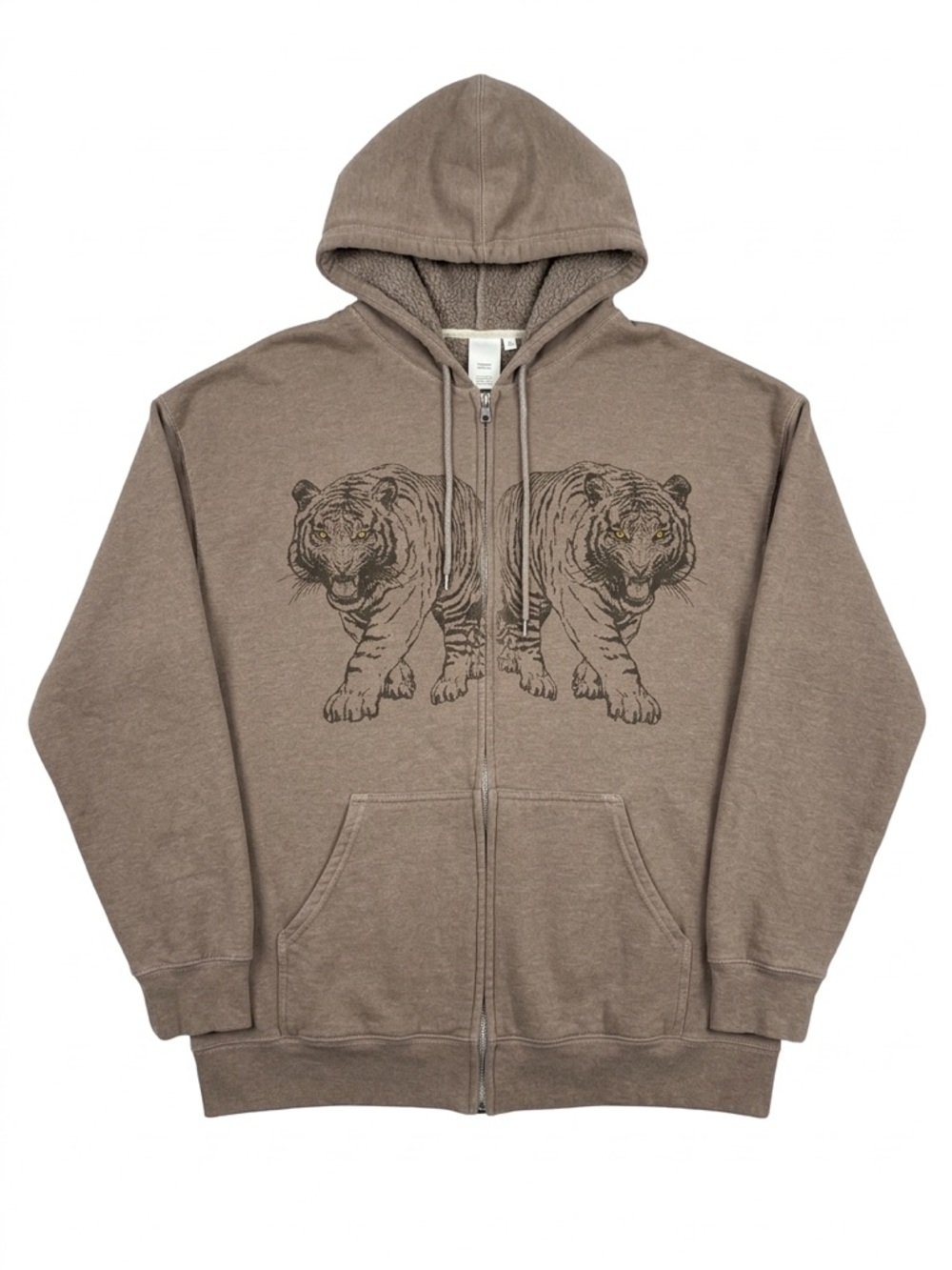 Project Social T Taupe Zip Hoodie with Twin Tiger Print
